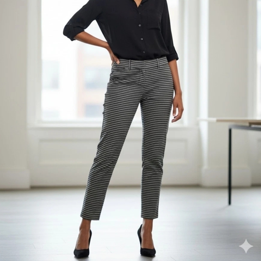 LOFT Marisa Riviera Stripe Ankle Pants Black White Career Slim Fit